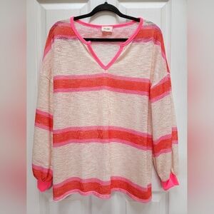 Bibi Womens Bright Striped V-Neck Sweater Size XL